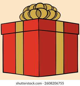 adorable gift box and lid with multi loop bow filled outline doodle. Human-made. Not generated by AI.