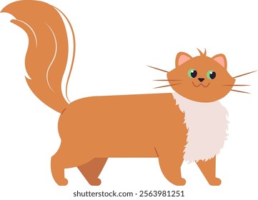 Adorable ginger cat with green eyes and fluffy tail walking proudly, showcasing its playful and friendly nature, perfect for pet lovers and animal themes