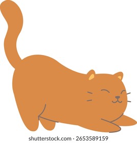 Adorable ginger cat in a playful stretch pose, ideal for children’s books, animated designs, pet illustrations, and relaxing mood graphics.