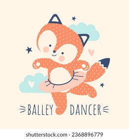 Adorable ginger fox flying on balloon. Cute little redhead foxie. Bright Scandinavian style print. Printable drawn decoration for kids bedroom, t-shirt, tee, sweatshirt.