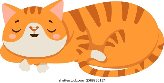 Adorable ginger tabby cat sleeping peacefully, curled up in a cozy position, radiating tranquility perfect for children s books and charming illustrations