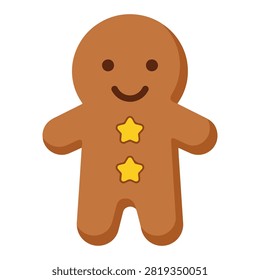 Adorable gingerbread man cookie decorated with yellow star-shaped icing on a plain background.