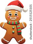 An adorable gingerbread man dressed in festive holiday attire vector illustration