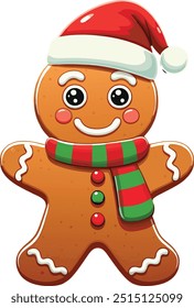 An adorable gingerbread man dressed in festive holiday attire vector illustration