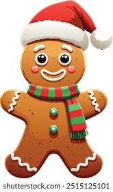 An adorable gingerbread man dressed in festive holiday attire vector illustration