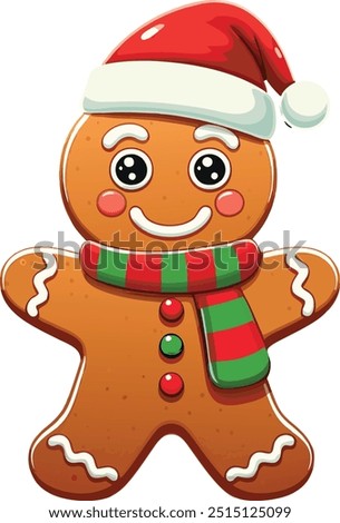 An adorable gingerbread man dressed in festive holiday attire vector illustration