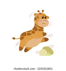 Adorable giraffe cartoon character jumping vector illustration. Watercolor drawing with cute baby animal jumping on white background. Wildlife concept for birthday card design