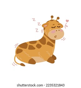 Adorable giraffe cartoon character sleeping vector illustration. Watercolor drawing with cute baby animal sleeping on white background. Wildlife concept for birthday card design