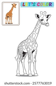 Adorable giraffe coloring pages! Featuring highly detailed black and white giraffe illustrations including colored reference images, the A4 printable sheets are perfect for kids' coloring activities.