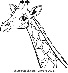 Adorable giraffe with large, expressive eyes, beautifully captured in delicate line art. Perfect for a fun and creative coloring experience for kids and adults alike.