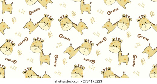 Padrão Adorável de Girafa sem Costura em Estilo Pastel Suave
