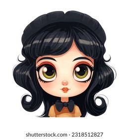 Niña adorable con ojos grandes y pelo negro caricatura ilustración vectorial