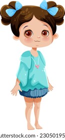 Adorable Girl with Big Eyes Cartoon Character illustration