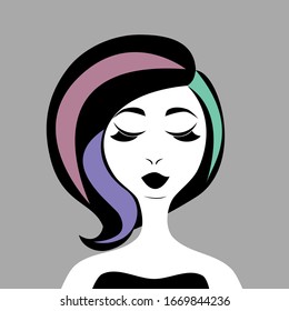 Adorable girl with colorful hair. Portrait of a young beautiful woman. Cute girl avatar. Vector illustration. 