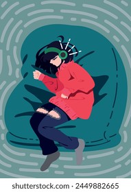 adorable girl falling asleep while listening to music