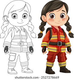 Adorable girl in firefighter uniform