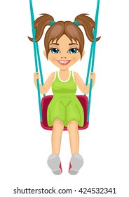 Adorable girl having fun on a swing isolated on white background