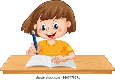Adorable girl on isolated white background illustration