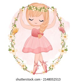 Adorable Girl With Pink Dress Illustration