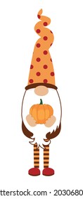 gnomo adorable con hoja de arce - gnomo de Acción de Gracias con calabaza de otoño. Enanos nórdicos de magia. Unas vacaciones de verano con sombrero. Ilustración vectorial para Cosecha, Acción de Gracias o Halloween. Amo el día de otoño.