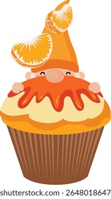 Adorable Gnome Peeking from a Citrus Cupcake

