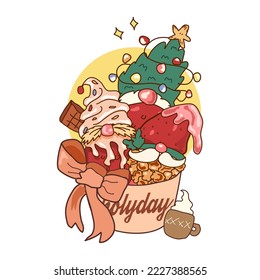 adorable gnomes for Xmas eve illustration. Dessert for Christmas on a white background. Happy holidays! This cartoon is great for printing on shirts, postcards, printable stationery, kids' items, etc.