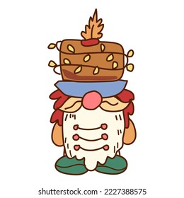 adorable gnomes for Xmas eve illustration. Dessert for Christmas on a white background. Happy holidays! This cartoon is great for printing on shirts, postcards, printable stationery, kids' items, etc.