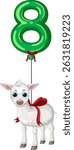 Adorable goat illustration with a green balloon shaped as the number eight, featuring vibrant colors and playful composition