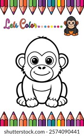 Adorable Gorilla Coloring Page for Kids - Fun and Printable Cartoon Animal Outline for Creative Learning