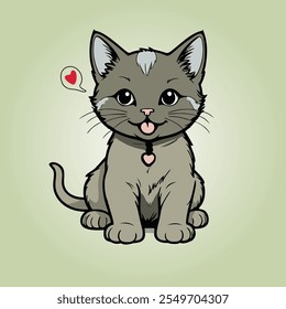 "Adorable Gray Cat Wearing a Collar Vector Illustration"