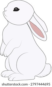 Adorable gray rabbit standing upright in side profile. Clean vector illustration featuring a cute bunny character with simple lines and soft colors. Perfect for children's books, animal-themed designs, stickers, educational materials, greeting cards, and digital projects