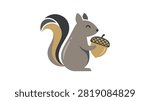 Adorable gray squirrel with bushy tail and round eyes holding an acorn in a natural outdoor environment ideal for wildlife, nature, animal, forest, and ecological topics