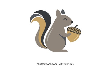 Adorable gray squirrel with bushy tail and round eyes holding an acorn in a natural outdoor environment ideal for wildlife, nature, animal, forest, and ecological topics