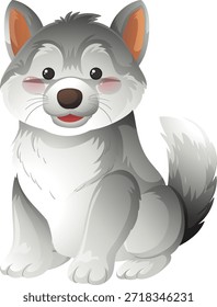Adorable ilustración de cachorro de lobo gris con sombreado suave, Formas redondeadas y expresión facial alegre