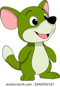 Adorable green cartoon animal character with big eyes and pink ears, standing upright with a happy expression