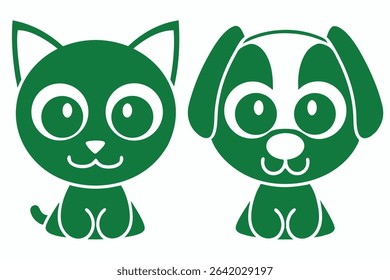 Adorable green cartoon cat and dog silhouettes suitable for various design projects