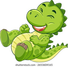 Adorable green dinosaur illustration with a joyful expression, vibrant colors, and playful pose. Perfect for children's media and educational content