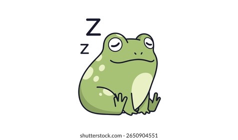 Adorável sapo verde tomando um tranquilo cochilo ilustração estilo cartoon