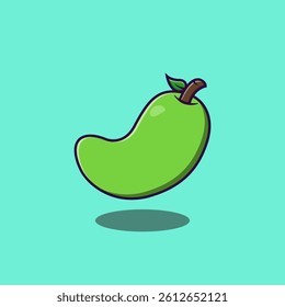 Adorable green mango in flat cartoon style. Fresh tropical fruit vector, perfect for food icons, logo design, stickers, and creative culinary illustrations.