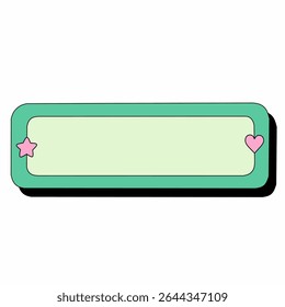 Adorable green rectangular text box with soft pastel colors, decorated with a pink heart and star. Perfect for cute labels, notes, UI elements, or kid-friendly creative designs.