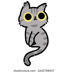 Adorable grey cat with big eyes illustration. Cat simple cartoon art