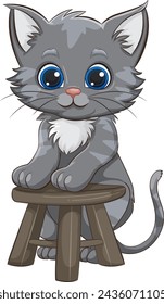 Adorable grey kitten with big blue eyes