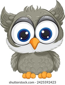 Adorable grey owl with big blue eyes