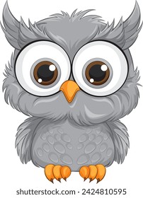 Adorable grey owl with big eyes vector graphic