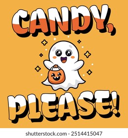 Adorable Halloween Ghost with Candy Bag – Cute Trick or Treat Design for Halloween, Perfect for T-Shirts, Posters, and More