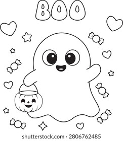 Adorable Halloween ghost coloring