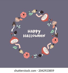 Adorable halloween greeting card design with hand drawn illustrations.