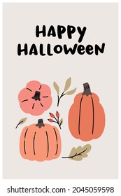 Adorable halloween greeting card design with hand drawn illustrations.
