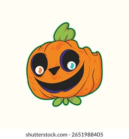 Adorável Halloween pumpkin adesivo cartoon com um rosto assustador engraçado e bandagem detalhe perfeito para decorações sazonais festa fornece convites e projetos criativos