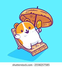 Adorable Hamster Relaxing on a Beach Cartoon Illustration